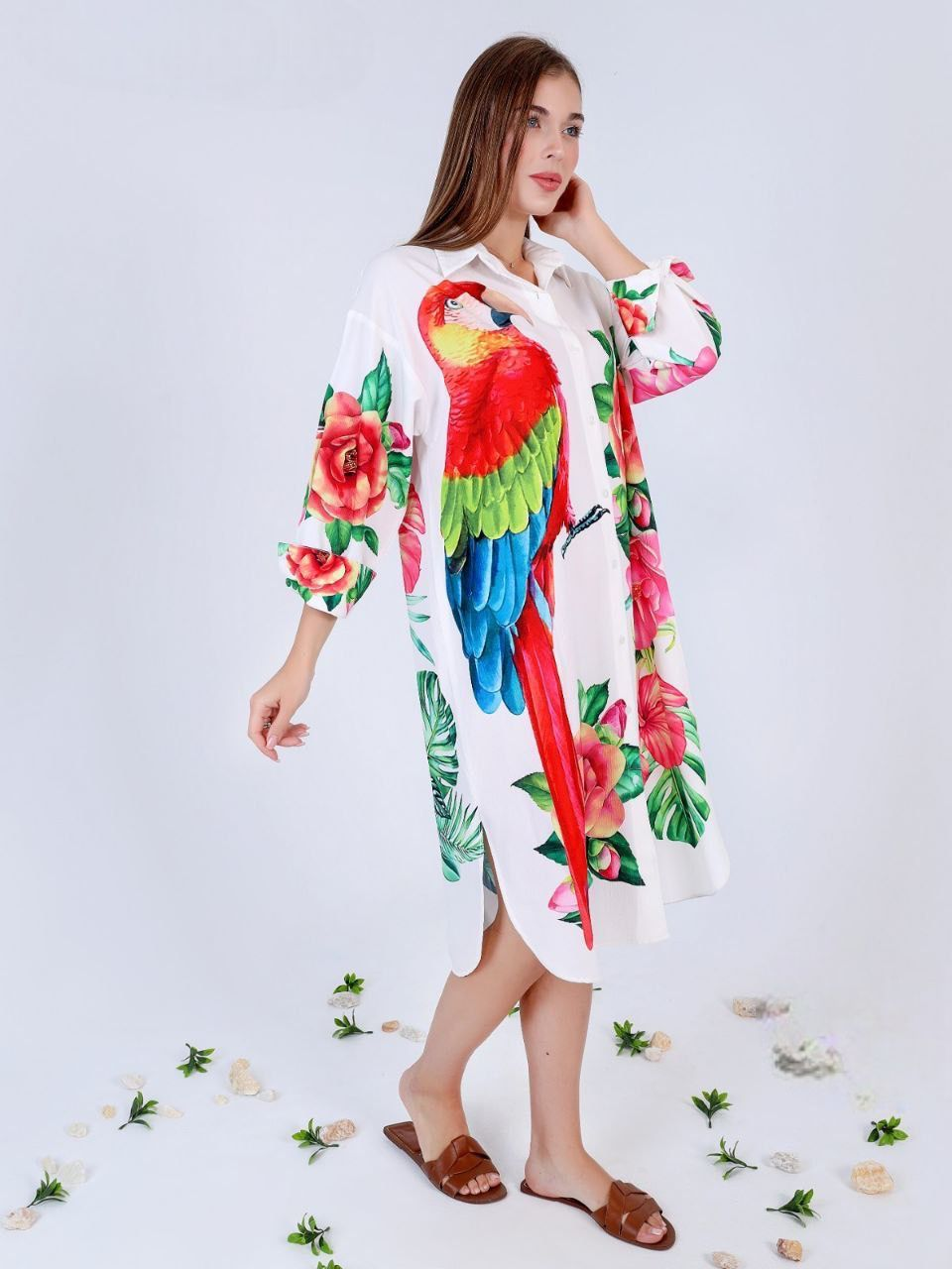 A  chemise with rose prints is perfect for summer