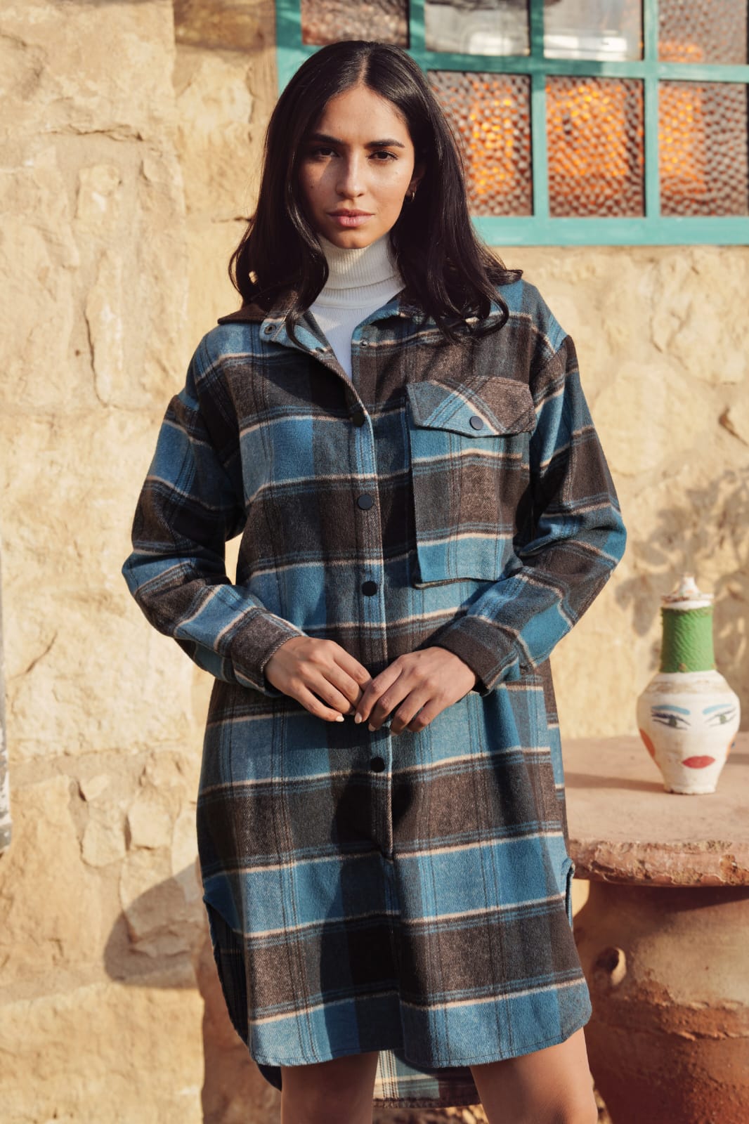 فستان قميص كبير الحجم منقوش