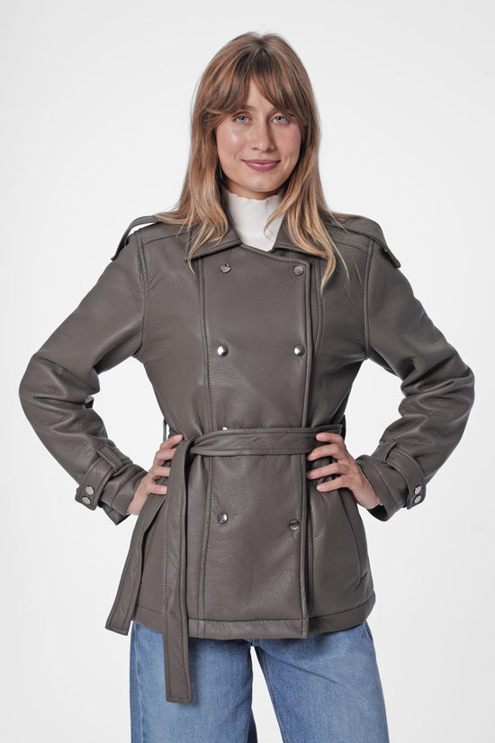 Faux Leather Belted Jacket