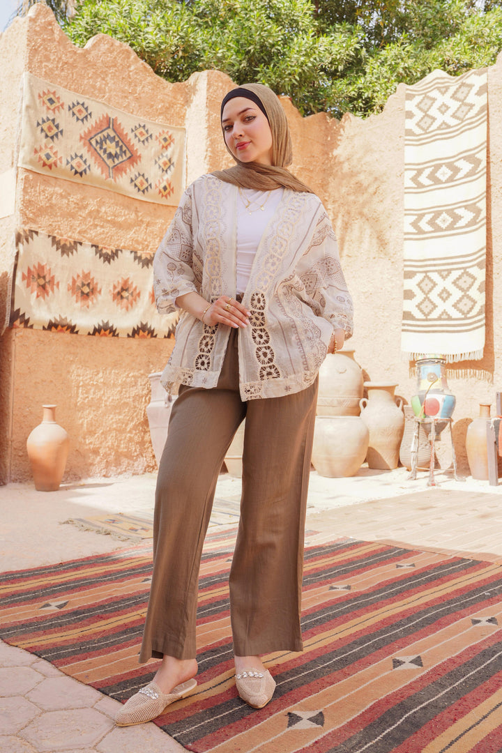 Boho Print Open-Front Cardigan