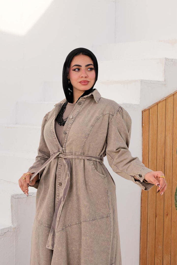 Vintage Button-Down Maxi Dress with Waist Belt