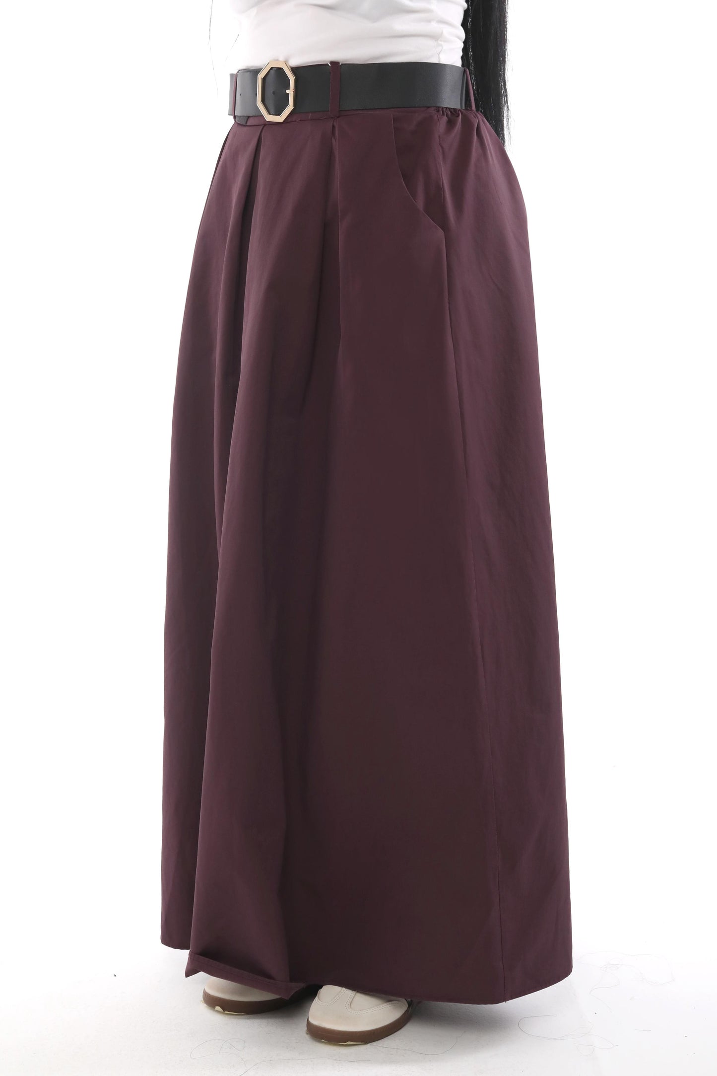 High-Waist Belted Maxi Skirt