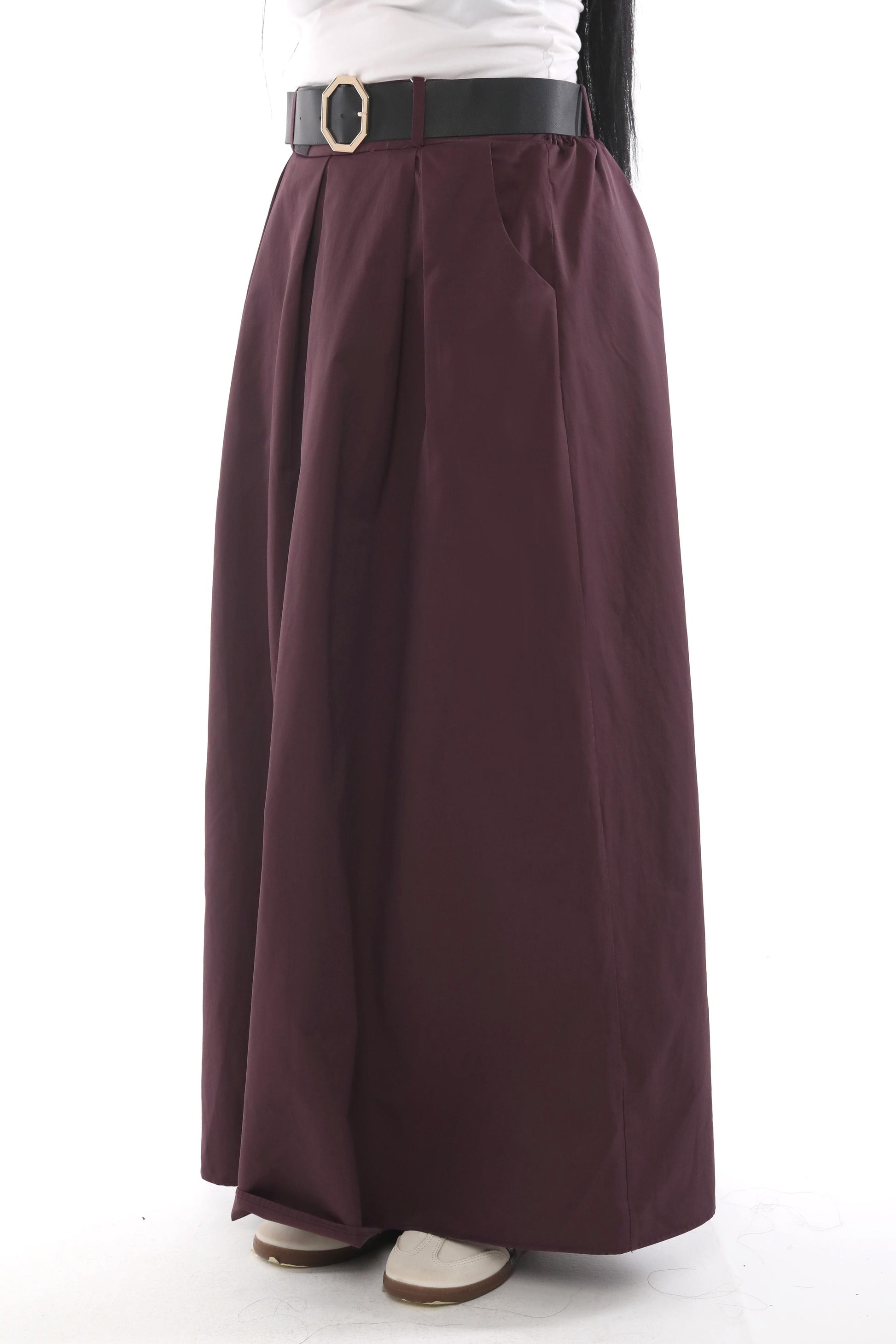 High-Waist Belted Maxi Skirt