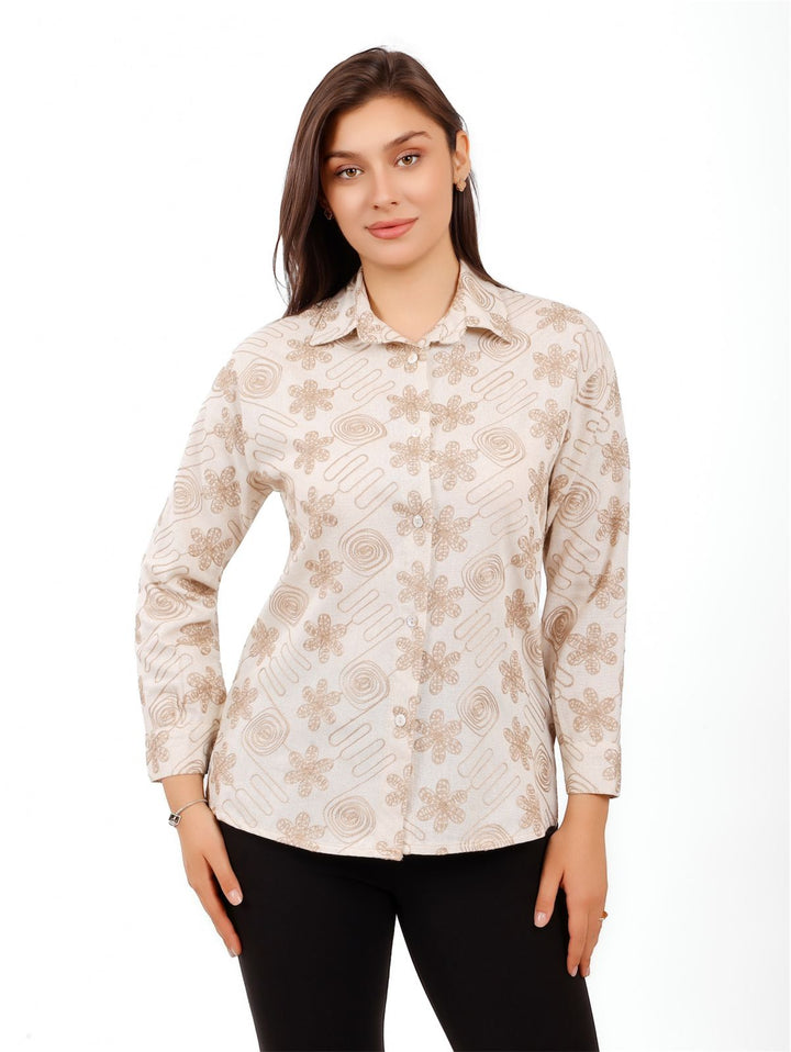 Floral Embroidered Button-Down Shirt