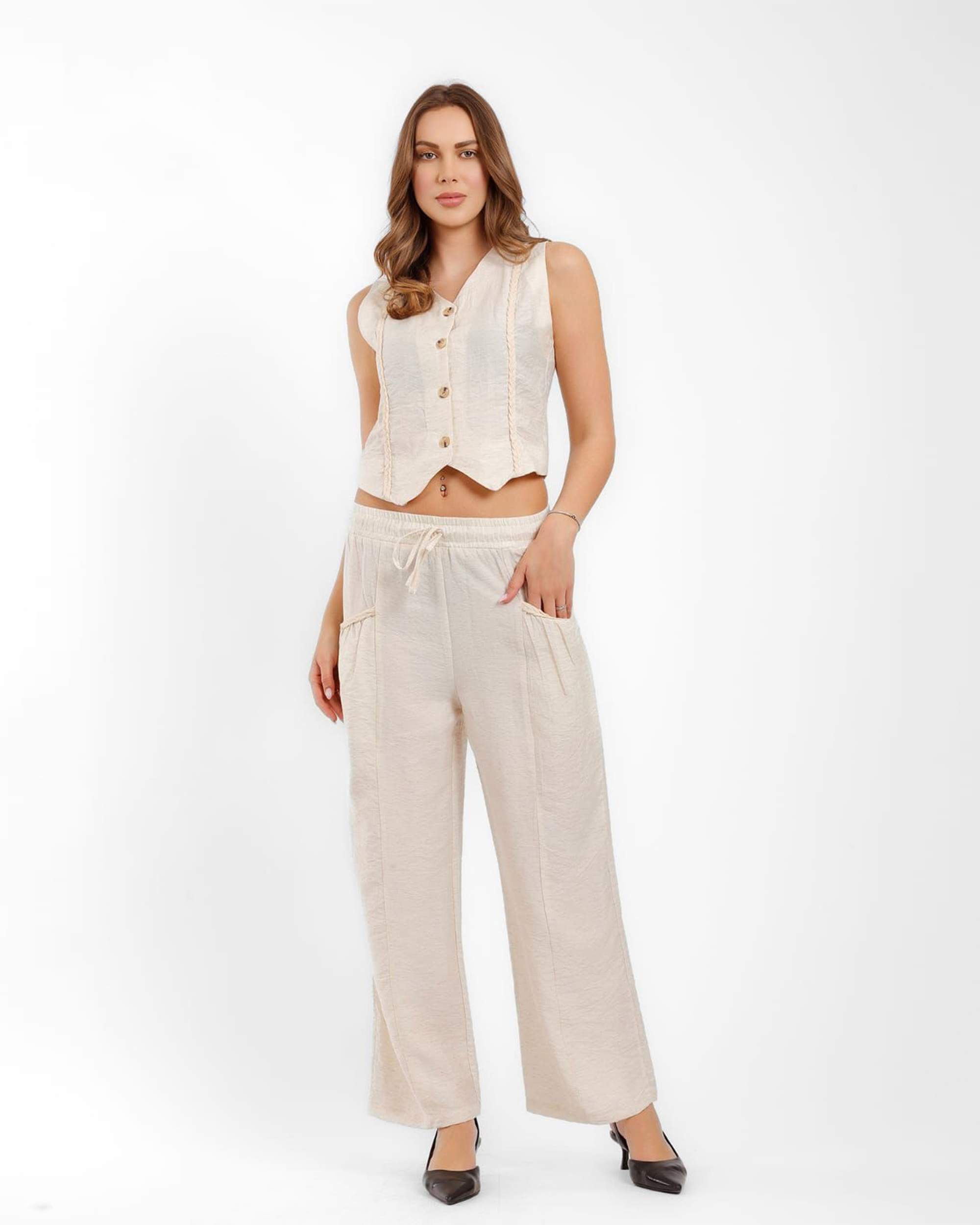 Buttoned Vest & Wide Leg Set