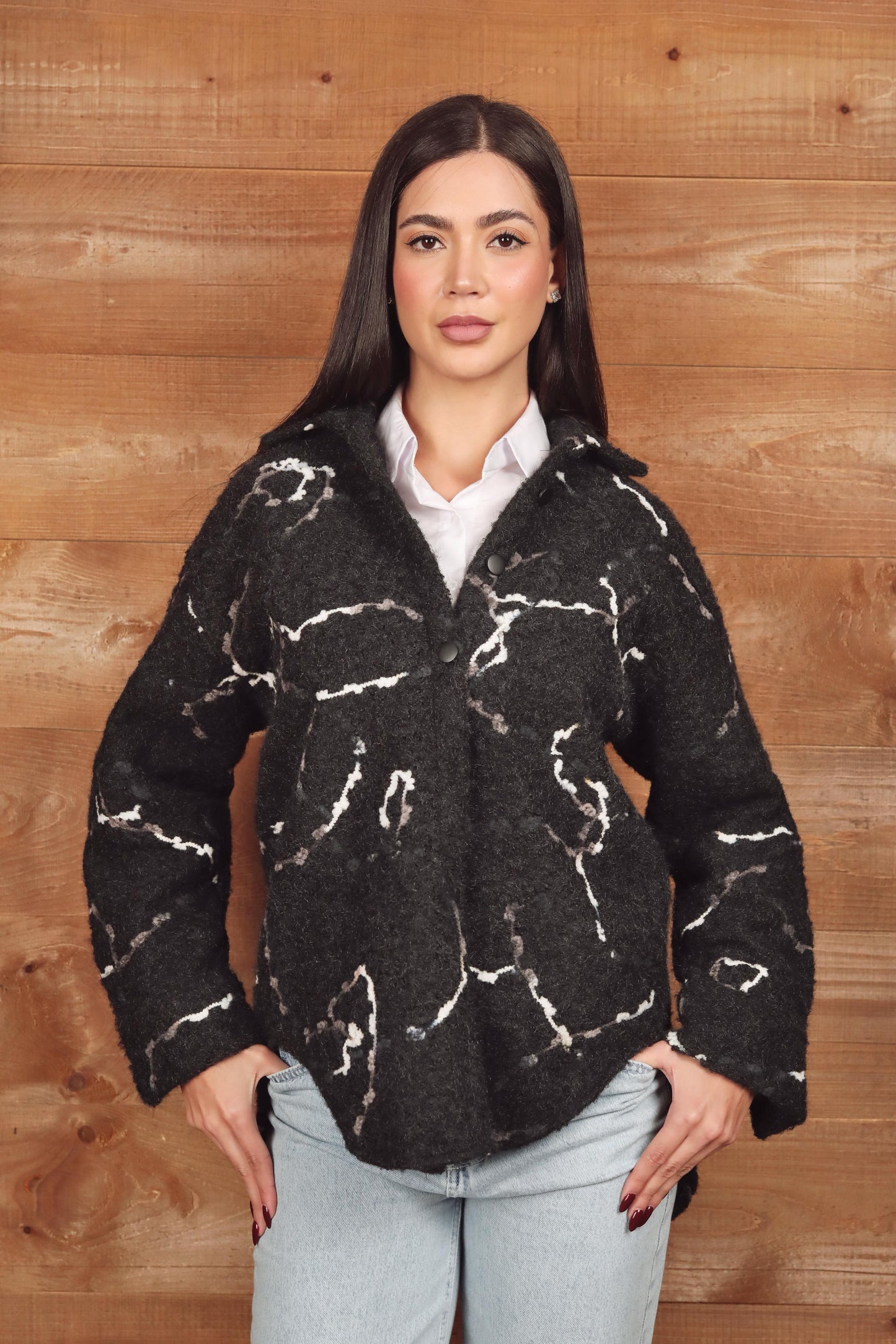 Untitled Marble Textured Button-Up Jacket