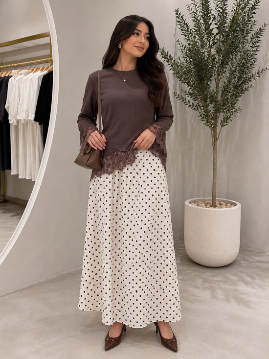 Lace Trim Ribbed Blouse