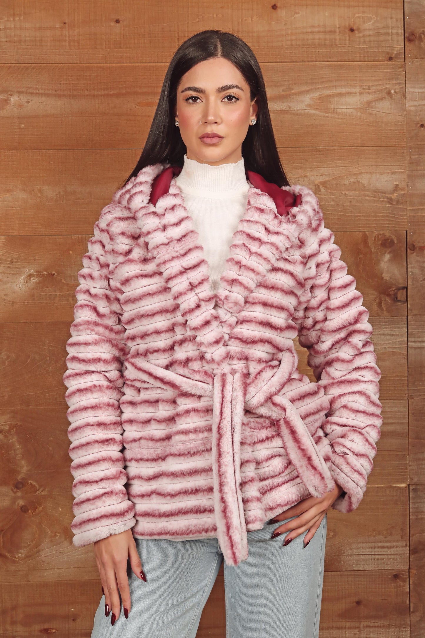 Faux Fur Winter Jacket with Belt