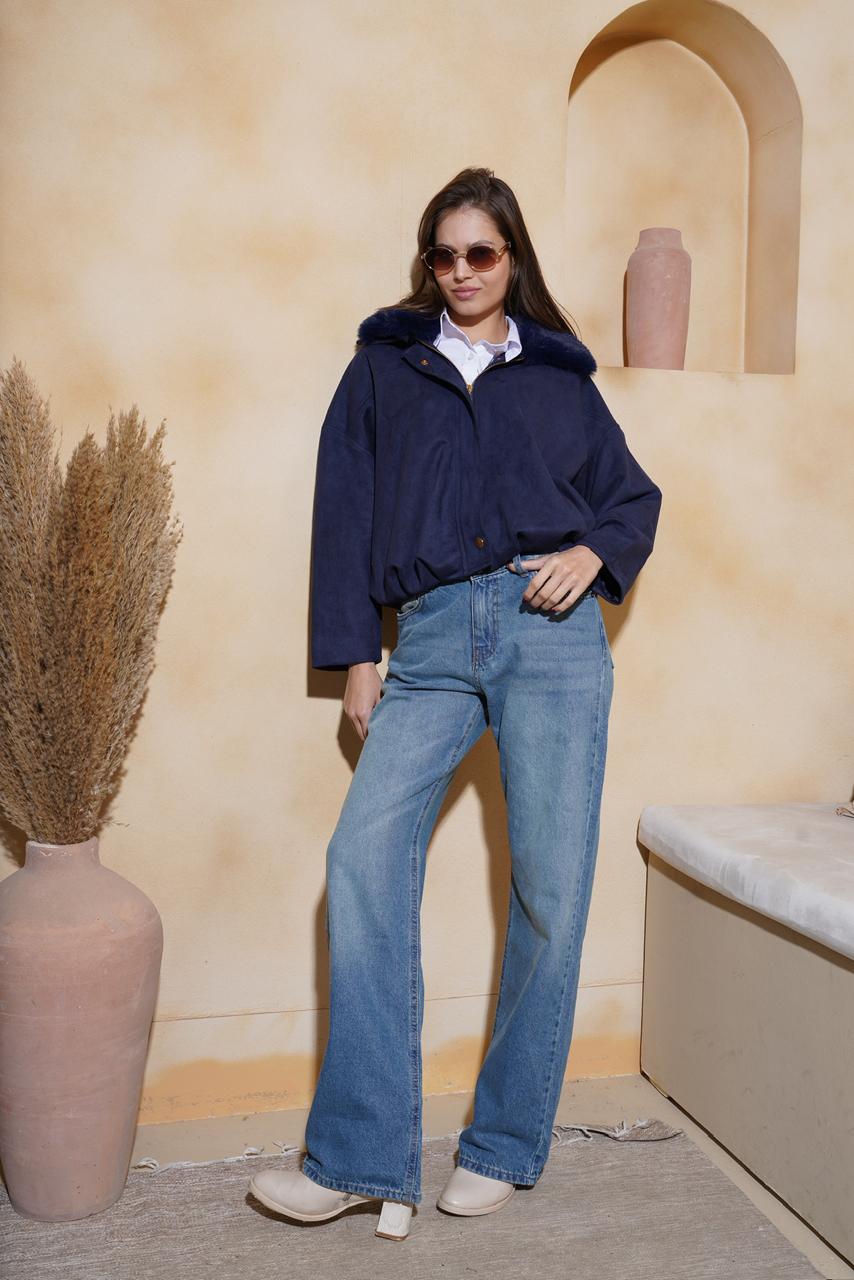 Navy Faux Fur Collar Jacket