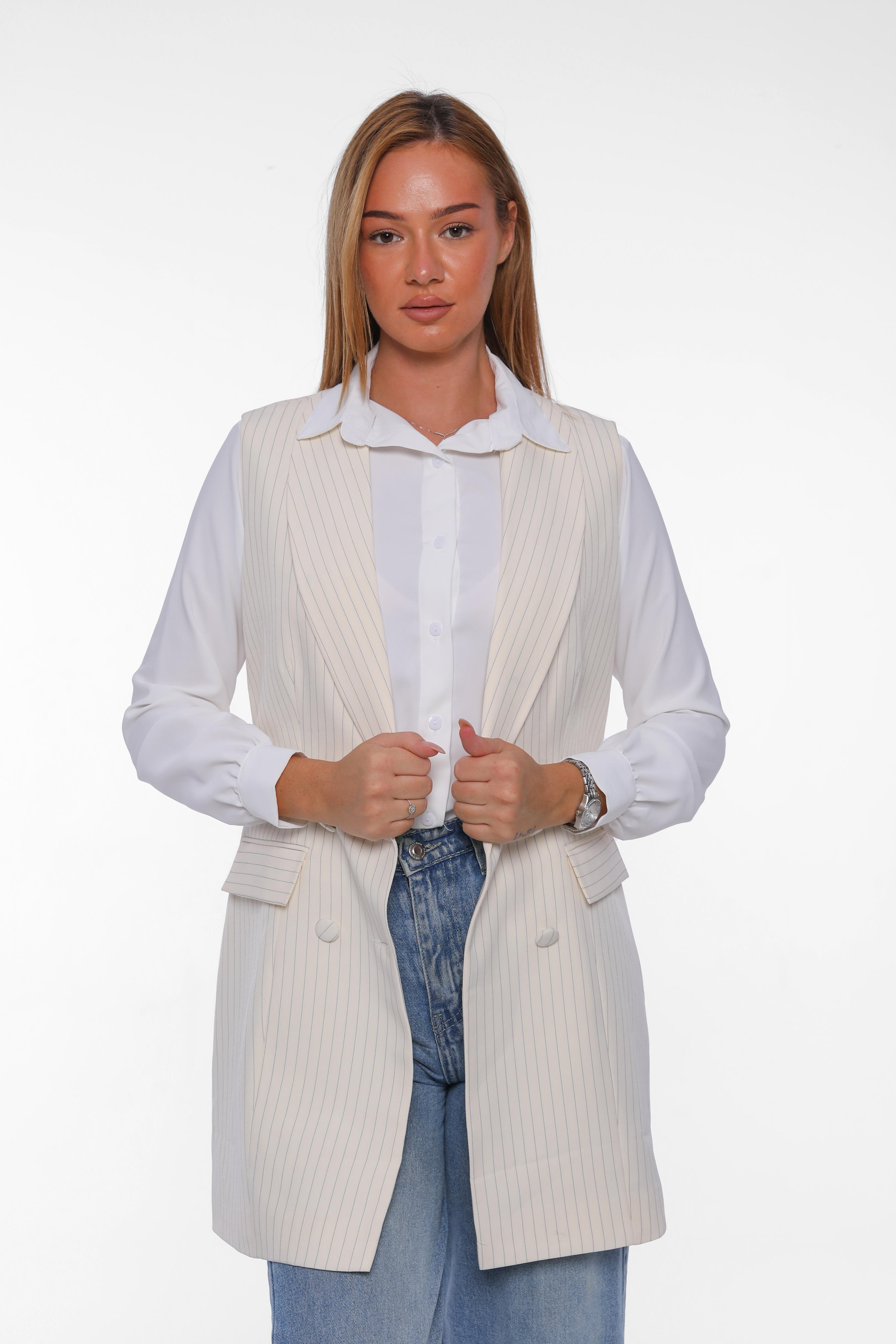 Double-Breasted Long Blazer