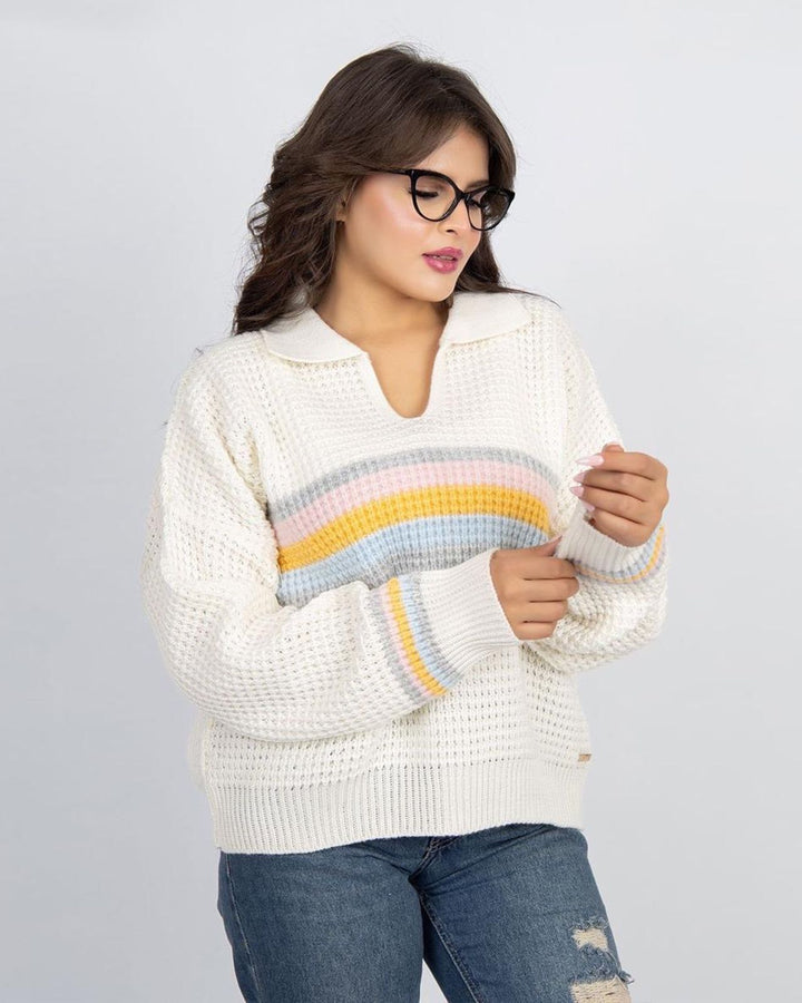 Knitted Sweater with Colorful Stripes
