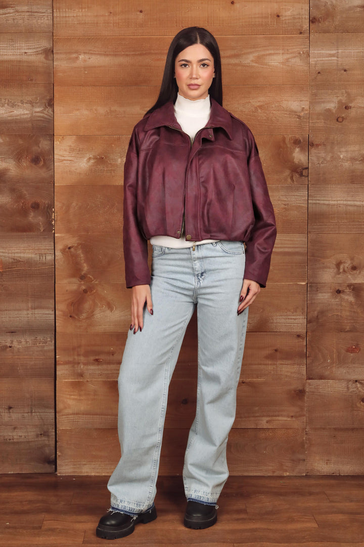 Faux Leather Cropped Jacket