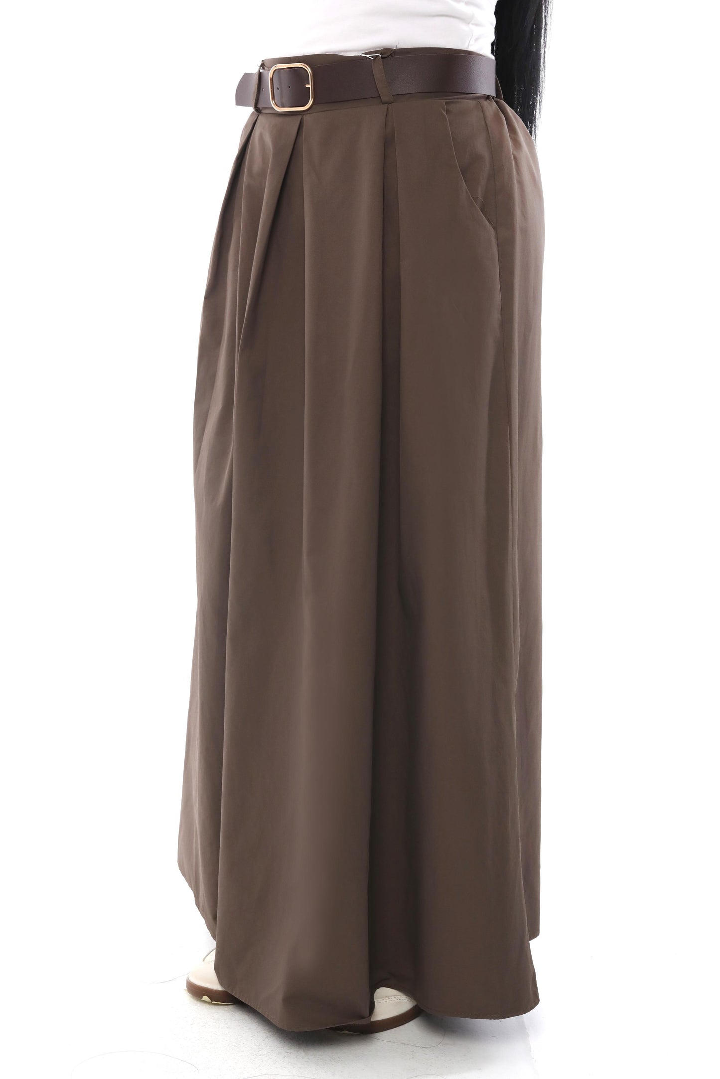 High-Waist Belted Maxi Skirt