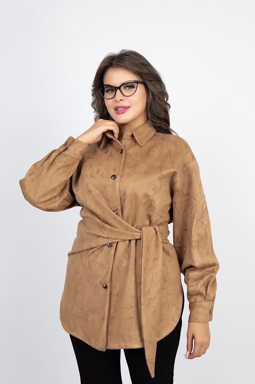 Button-Up Shirt with Waist Belt