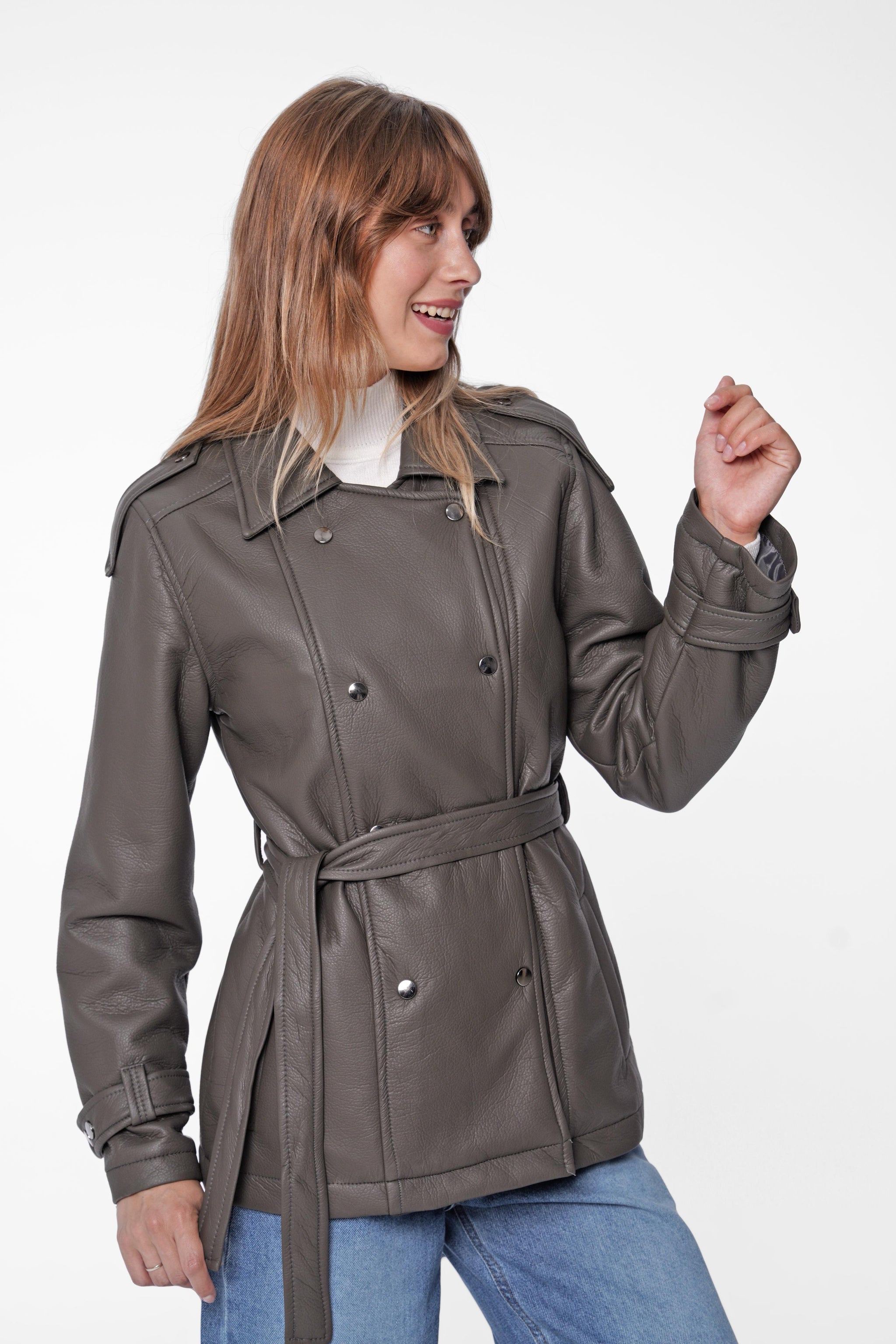 Faux Leather Belted Jacket