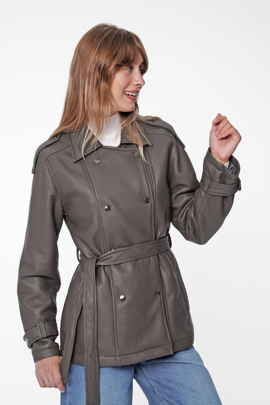 Faux Leather Belted Jacket