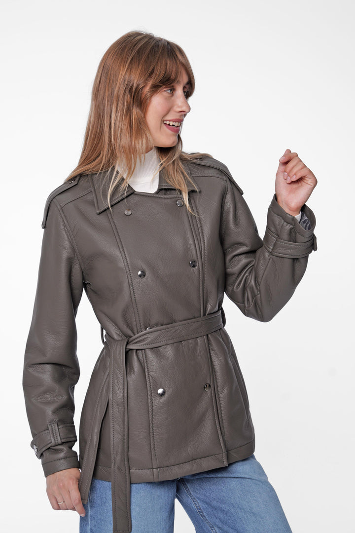 Faux Leather Belted Jacket