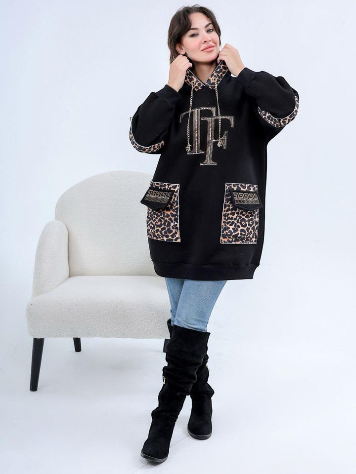 Hoodie with Leopard Details