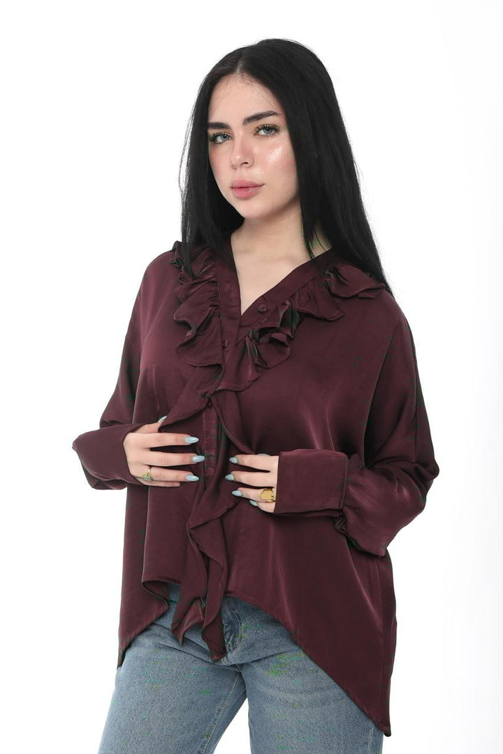 burgundy ruffled blouse