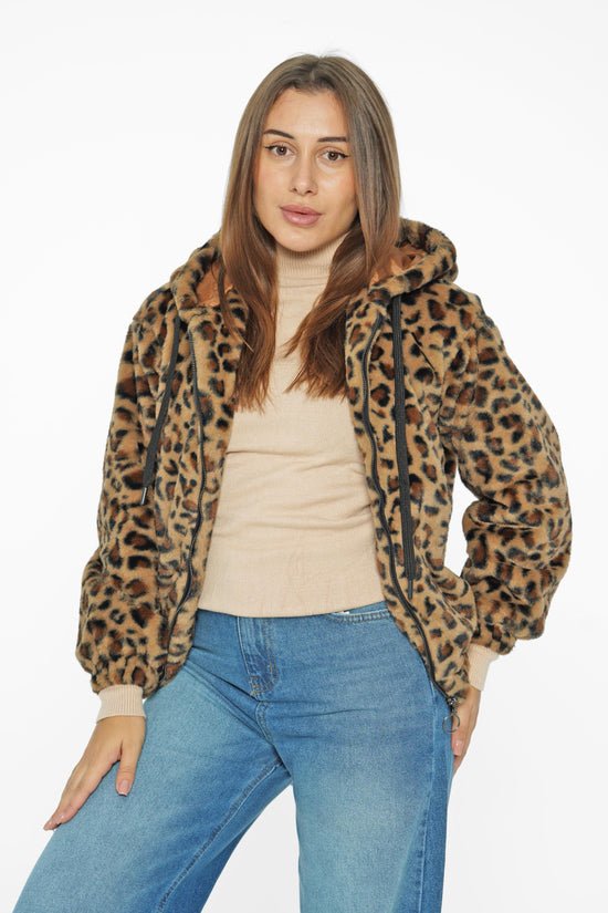 Leopard Print Faux Fur Jacket