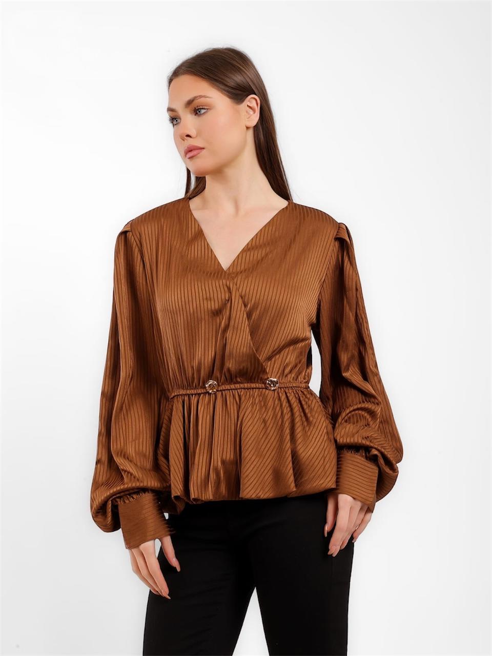 Pleated V-Neck Home Blouse