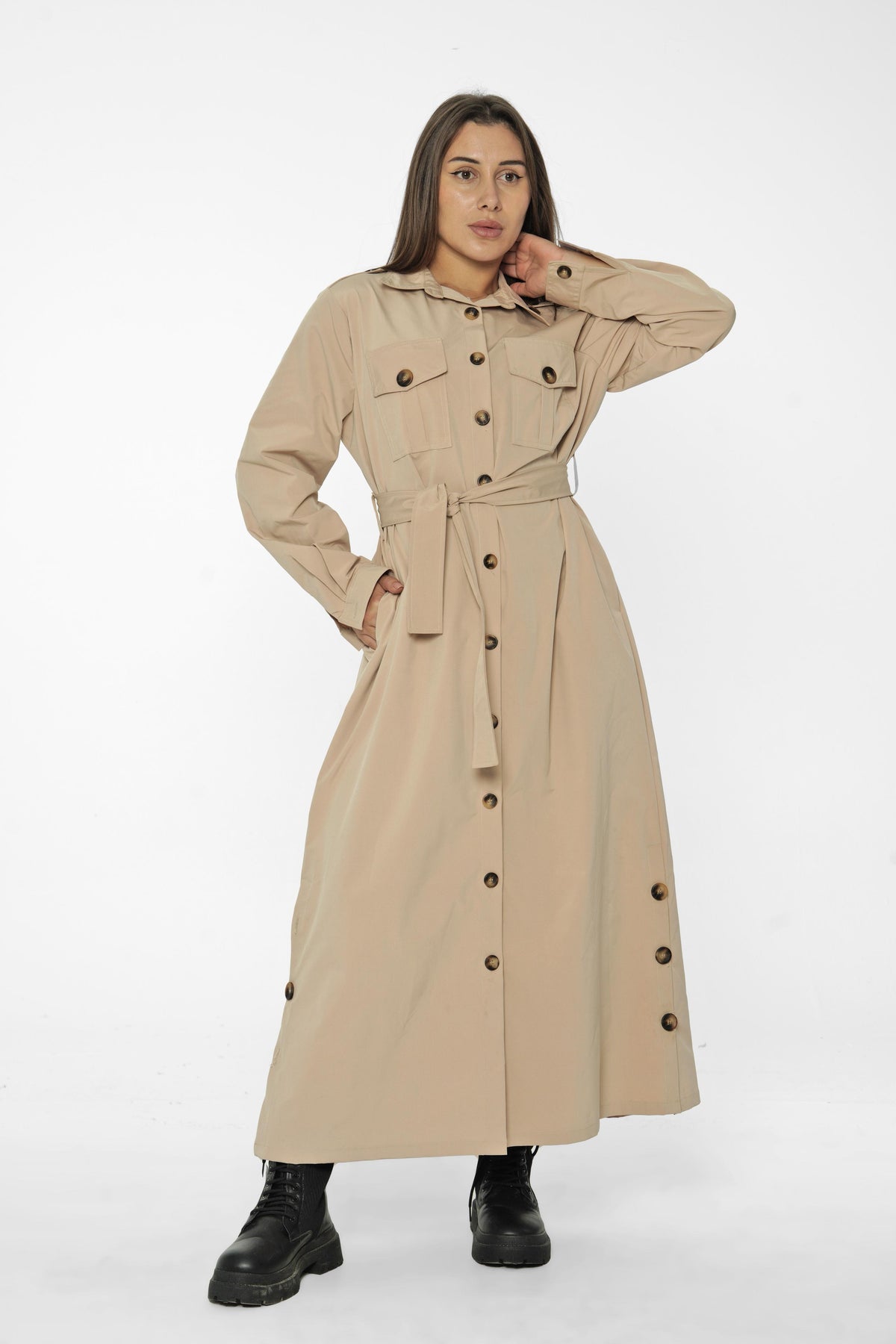 Belted Long Shirt Dress