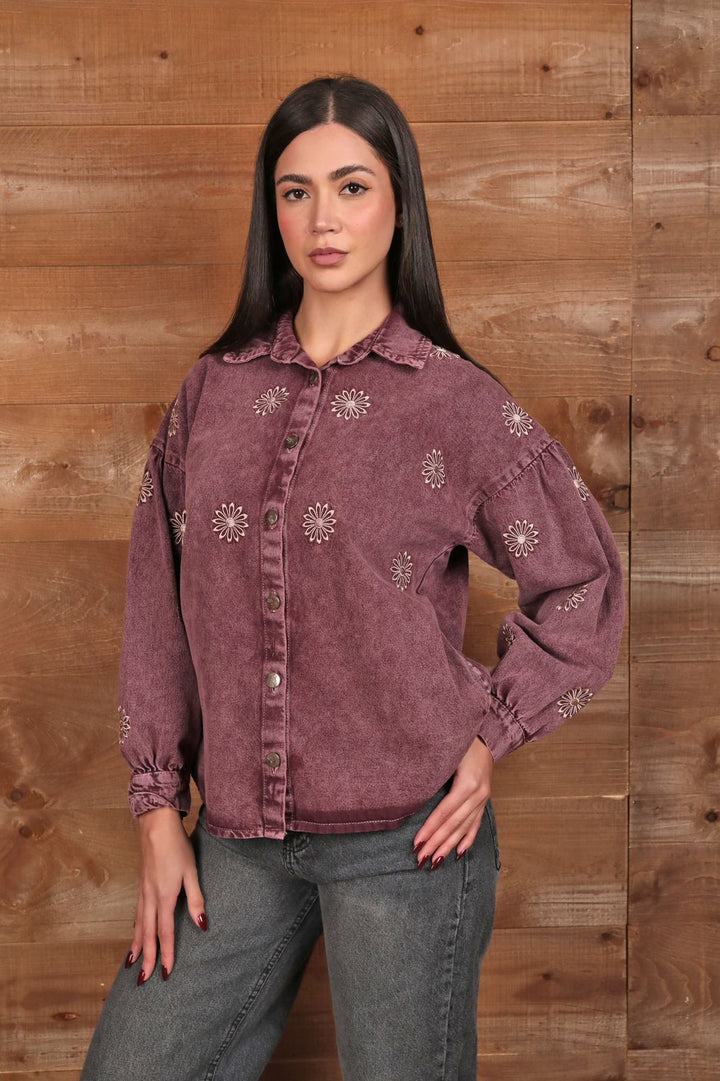 Embroidered Washed Cotton Shirt