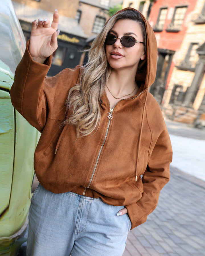 Suede Zip-Up Hoodie
