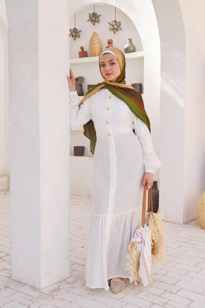 White Tiered Linen-Blend Dress