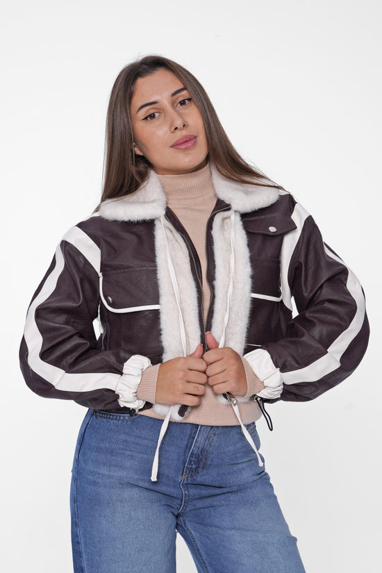 Cropped Faux Leather Jacket with Fur Lining