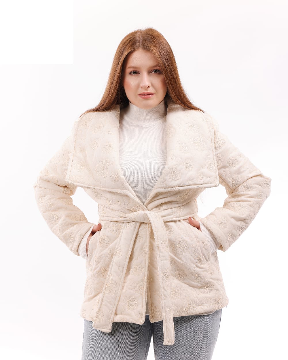 Textured Belted Wrap Coat