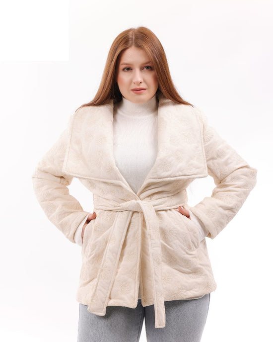 Textured Belted Wrap Coat