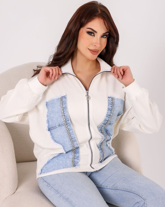 Denim Patch Zip hoodie