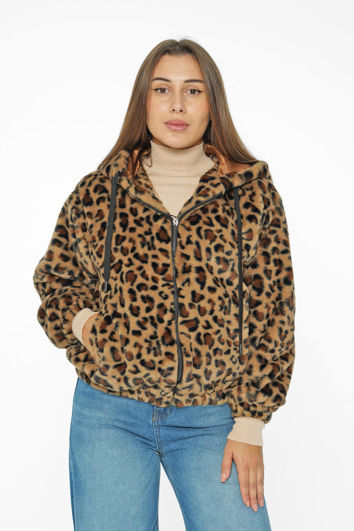 Leopard Print Faux Fur Jacket