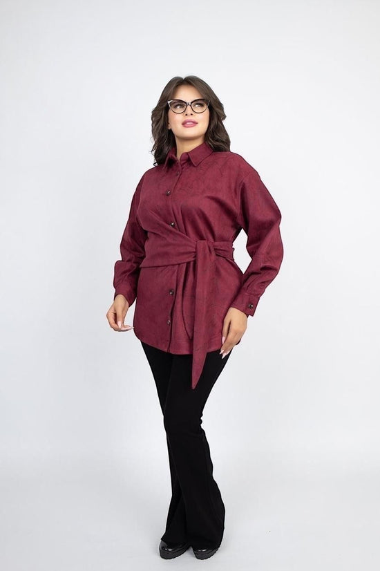 Button-Up Shirt with Waist Belt