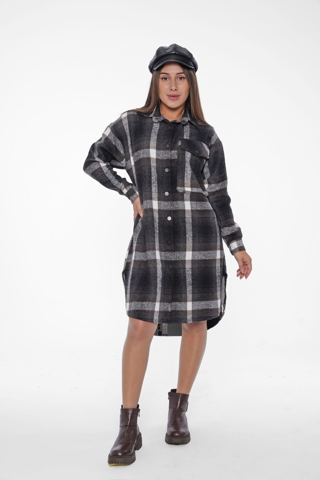 Checked Oversized Shirt Dress