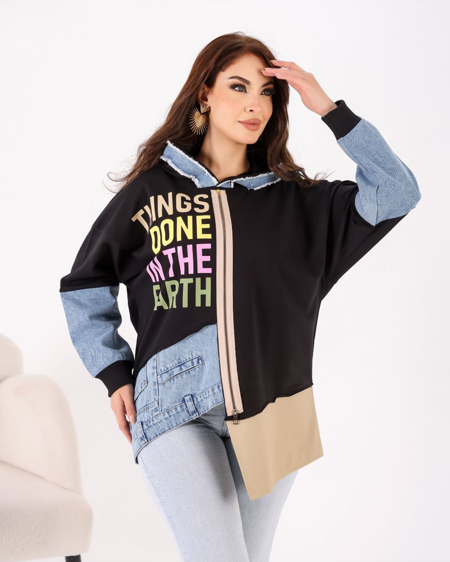Denim Patch Hoodie Jacket