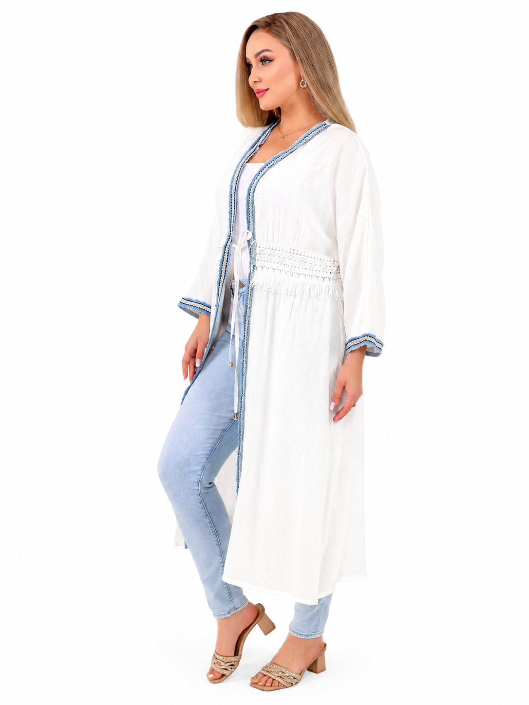 Boho Trim Long Cardigan