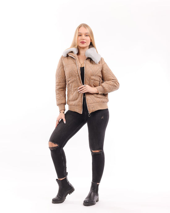 Quilted Bomber Jacket with Faux Fur Collar