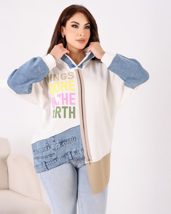 Denim Patch Hoodie Jacket