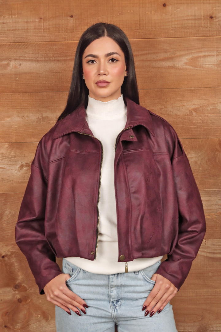 Faux Leather Cropped Jacket