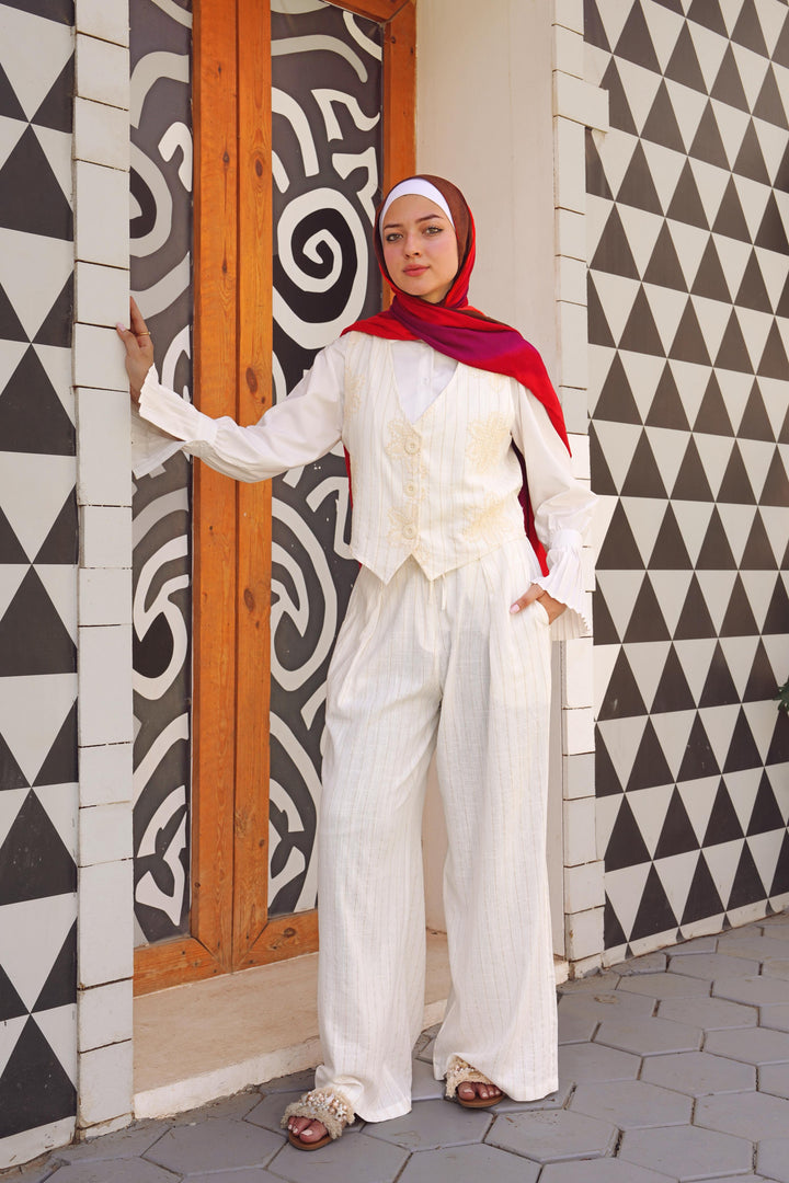 Embroidered Vest & Wide-Leg Pants Set