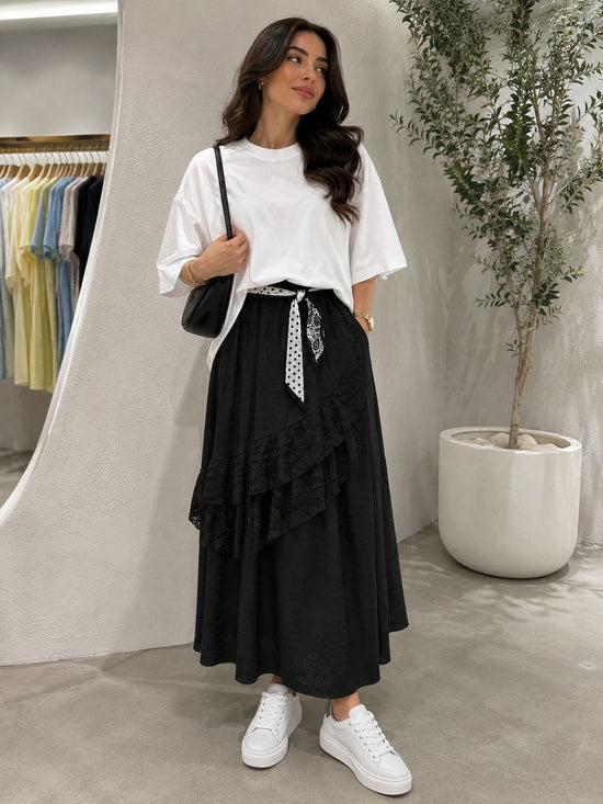 Lace Ruffle Maxi Skirt