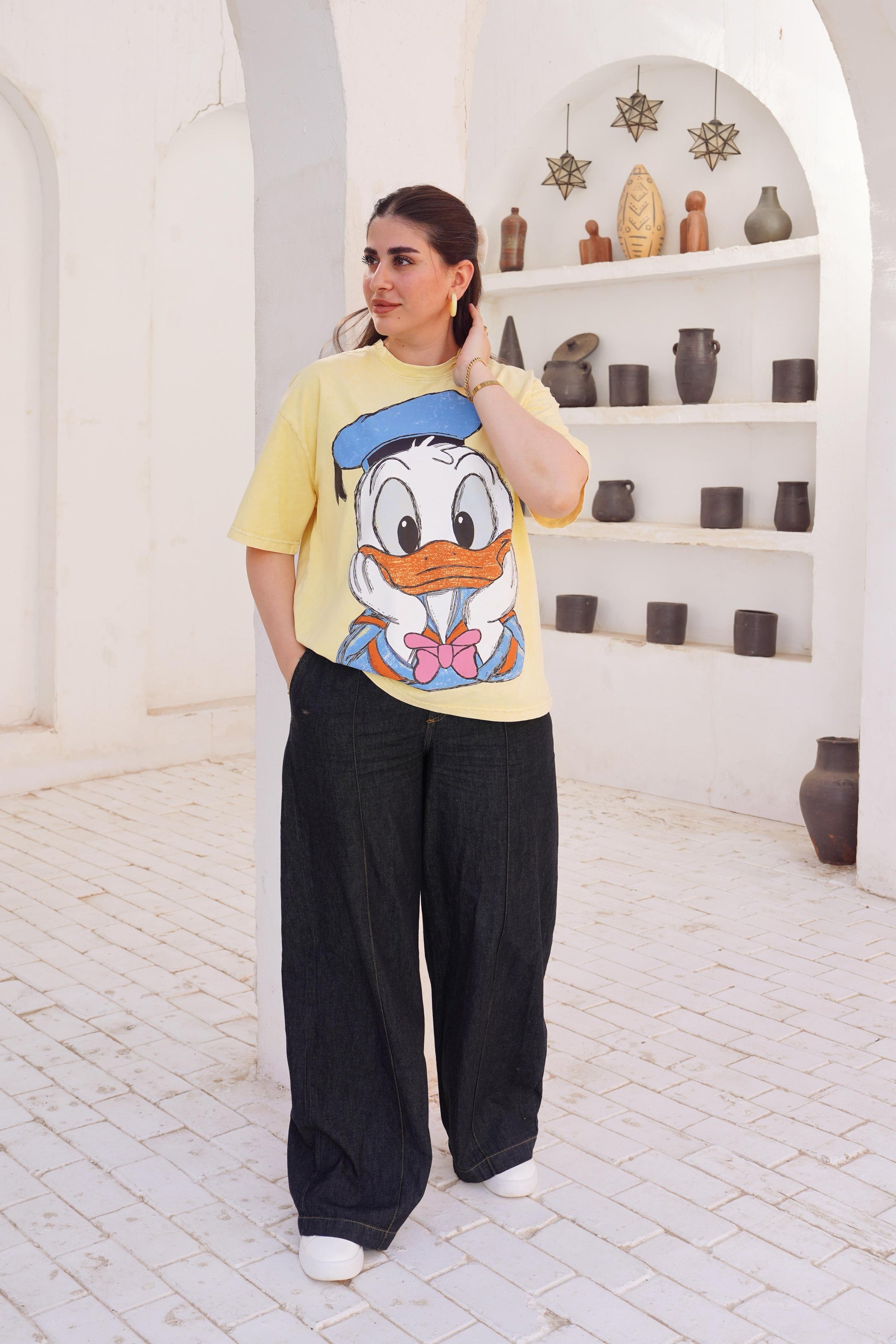 Wide-Leg Seamed Denim Pants