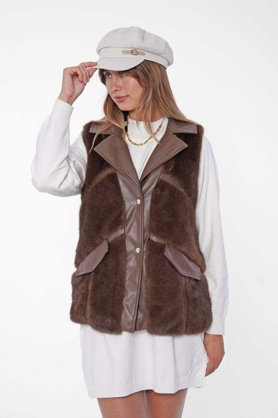 Faux Fur and Leather Sleeveless Vest