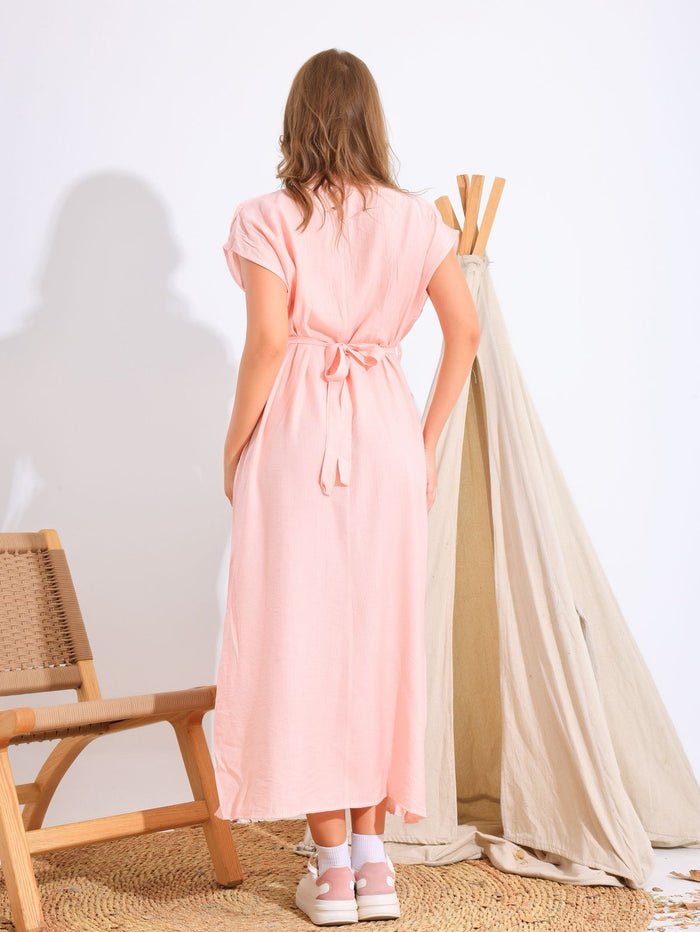 A plain belted dress that defines your waist beautifully