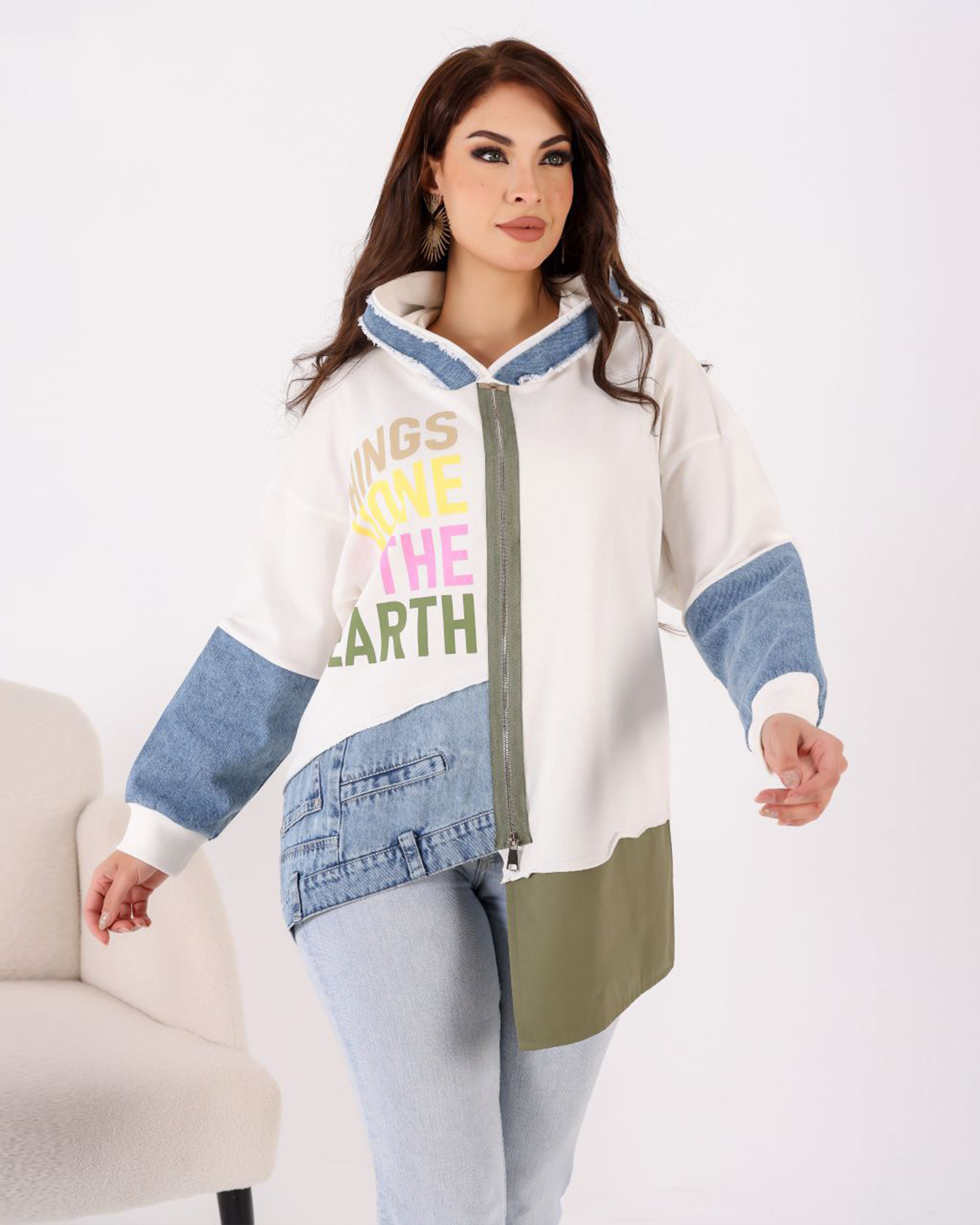 Denim Patch Hoodie Jacket