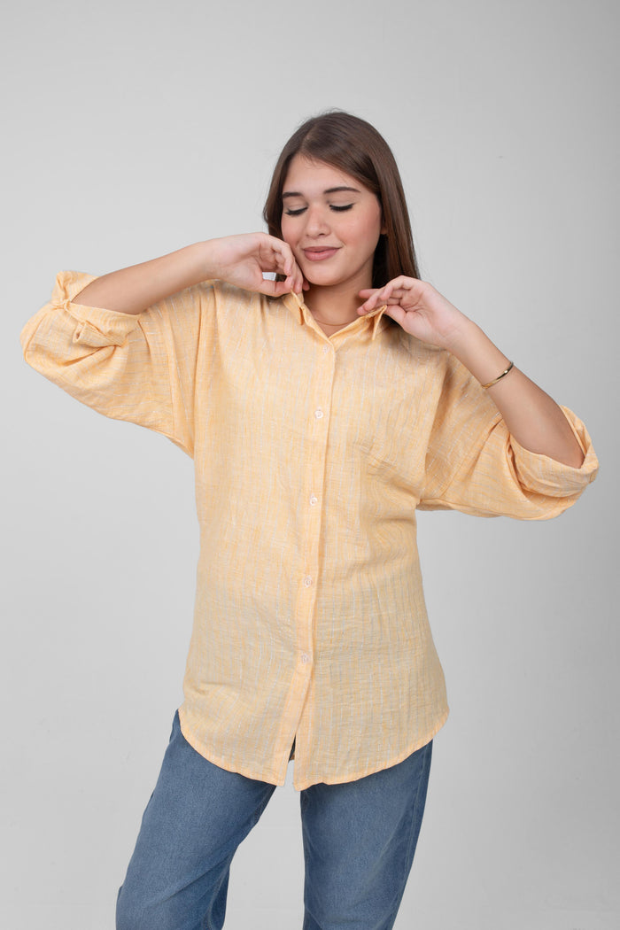 Shiny stripe details for a standout linen shirt