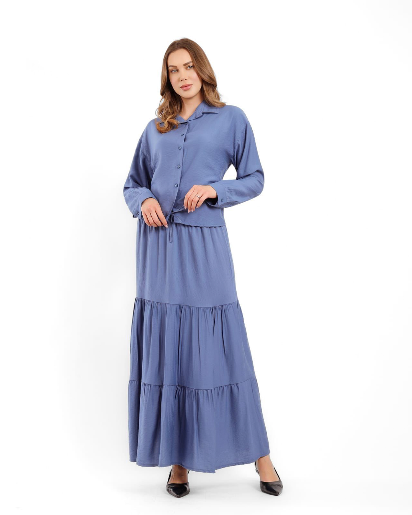 Buttoned Top & Maxi Skirt Set