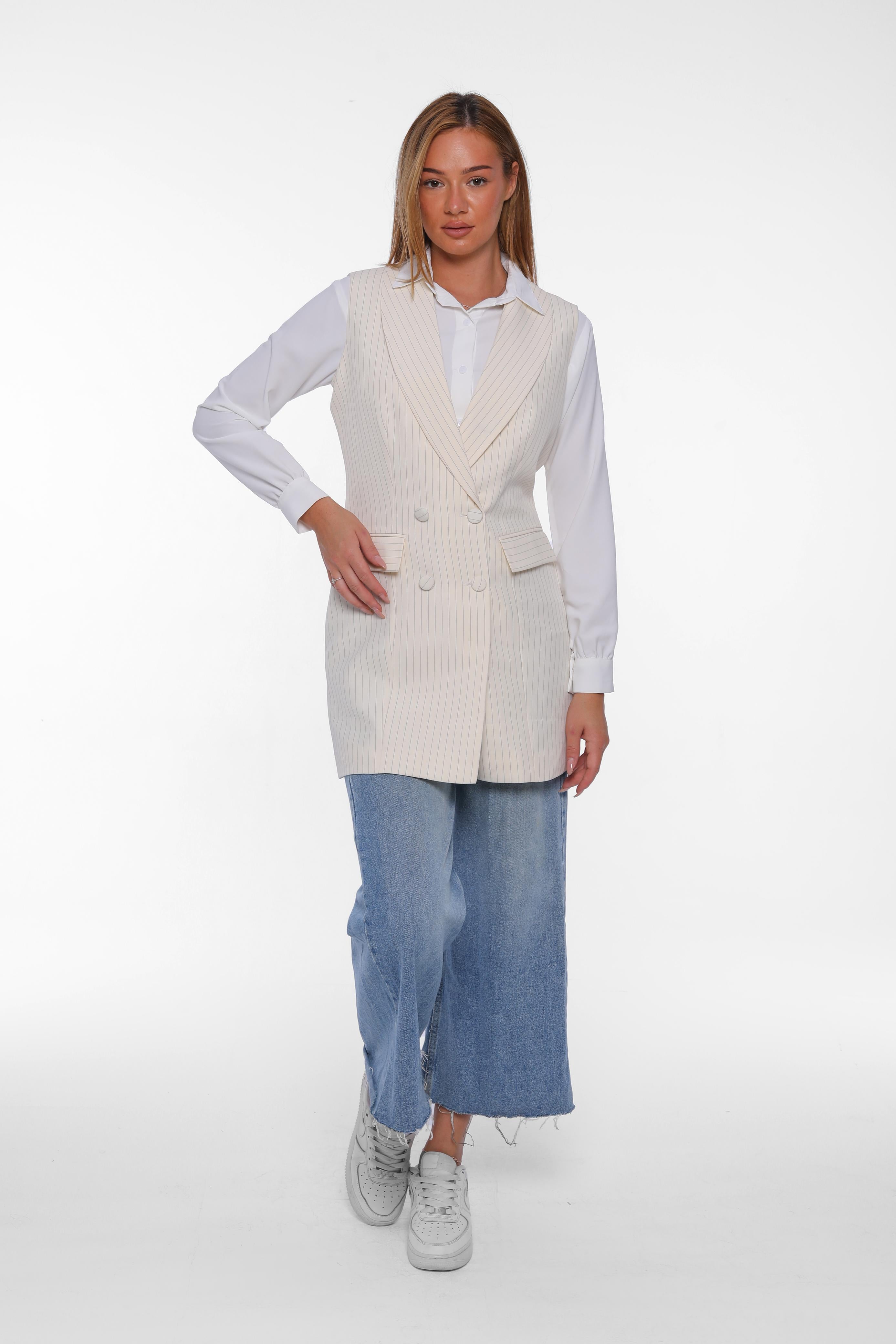 Double-Breasted Long Blazer